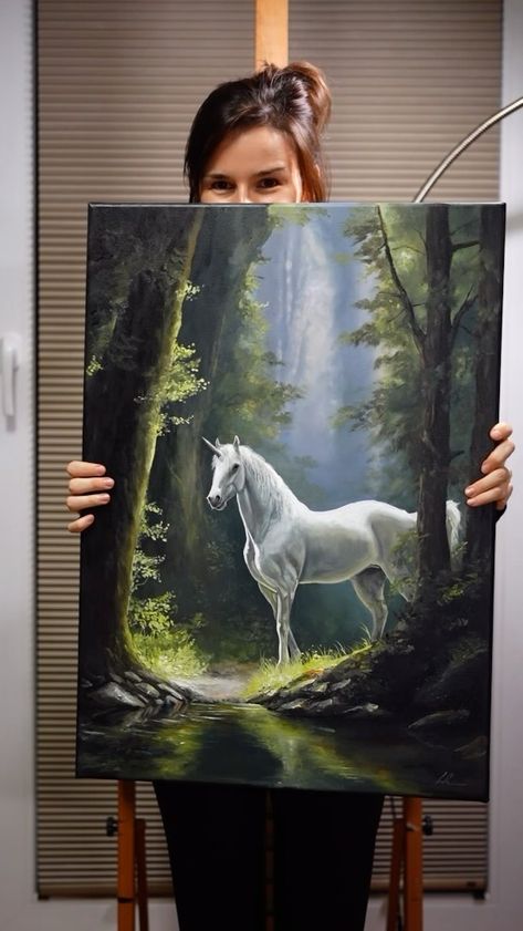 Raffaela Lerch (@aronjaart) • Instagram-Fotos und -Videos Canvas Art Painting Animals, Unicorn Paintings Acrylic, Advanced Painting Ideas On Canvas, Different Mediums Of Art, Paintings On Big Canvas, How To Paint On Canvas, Unicorn Art Painting, Fantasy Painting Ideas, Folklore Painting