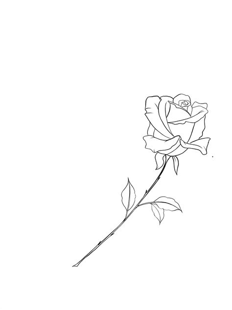 Rose Drawing With Stem, Rose And Stem Tattoo Design, Small Rose Stencil, Rose Line Work Tattoo Design, Rose Stem Tattoo Design, Rose Stem Drawing, Rose Tattoo With Stem, Rose With Stem Drawing, Rose With Stem Tattoo