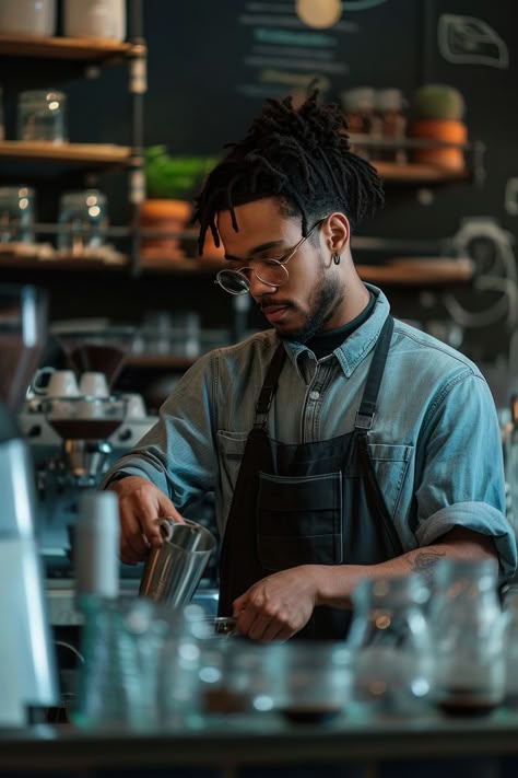 Cafe Photography People, People At Coffee Shop, Cafe Worker Aesthetic, Barista Photoshoot, Cafe Worker Outfit, Barista Photography, Cafe Worker, Barista Aesthetic, Cafe People