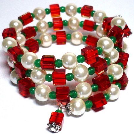 Wrapped Christmas Bling (Customer Design) - Lima Beads | Christmas jewelry diy, Christmas jewelry, Christmas bling Christmas Jewelry Diy, Memory Wire Jewelry, Christmas Bling, Multi Wrap Bracelet, Beaded Memory Wire Bracelets, Holiday Beading, Beaded Memory Wire, Basic Jewelry, Christmas Bead