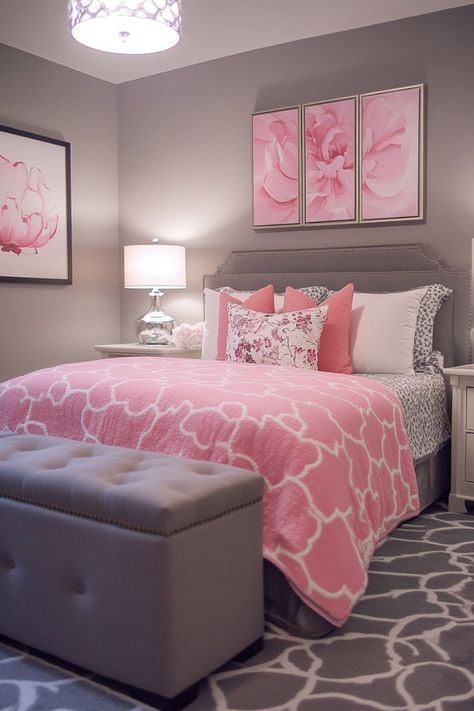 Grey Girls Bedroom Ideas, Pink And Grey Room, Pink Bedroom Design, Grey Bedroom Decor, Girly Apartment Decor, Luxury Room Bedroom, Pink Bedroom Decor, Classy Bedroom, Pink Room Decor