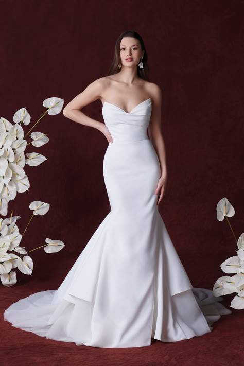 Justin Alexander - Style 88345: Satin Mermaid Wedding Dress Accented with Apron Tulle Skirt Justin Alexander Bridal, Justin Alexander Wedding Dress, Justin Alexander Signature, Satin Mermaid Wedding Dress, Sincerity Bridal, Illusion Wedding Dress, Girls Bridesmaid Dresses, Chic Wedding Dresses, Lillian West