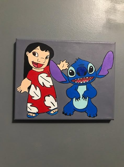 Stitch Painting Ideas, Stitch Acrylic Painting, Lilo And Stitch Painting, Stitch Canvas Painting, Disney Canvas Paintings, Stitch Painting, Disney Canvas Art, Disney Canvas, Gold Art Painting