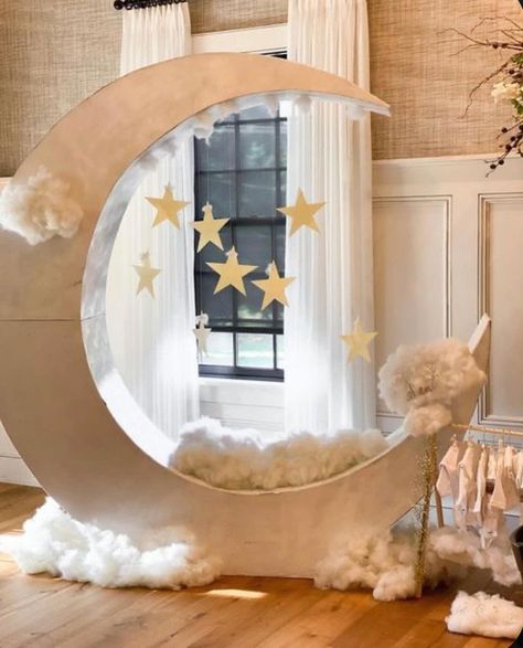 When You Wish Upon A Star Baby Shower Ideas, Moon Craft Ideas, Celestial Baby Shower Ideas, Star Themed Baby Shower Ideas, Over The Moon Baby Shower Centerpiece, Dreamy Baby Shower Theme, Moon And Stars Baby Shower Theme, Celestial Baby Shower Theme, Over The Moon Baby Shower Ideas