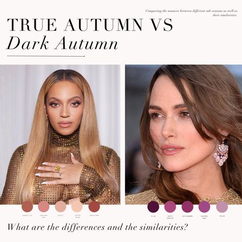 Warm Autumn Vs Deep Autumn, Autumn Seasonal Color Analysis, Angelic Essence, Deep Autumn Makeup, Season Analysis, Deep Autumn Palette, Colour Season, Autumn Skin, True Autumn