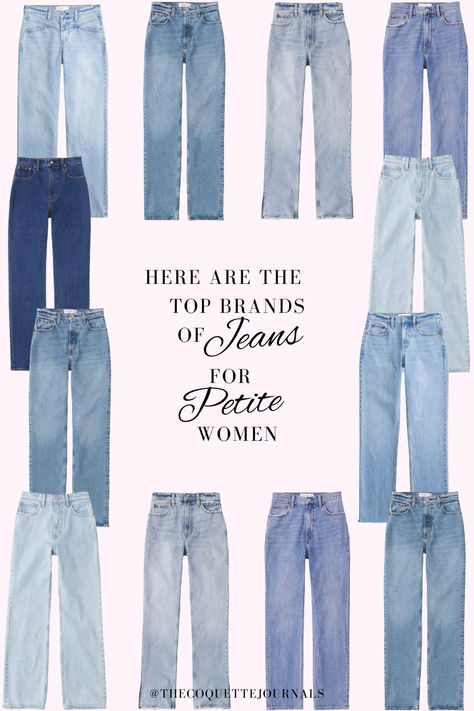 Of all the closet essentials a woman needs, a pair of blue denim jeans that are flattering and fit perfectly are at the top of the list. A perfect pair of jeans are always going to be worth the hunt and worth the money. But petite women know the struggle, not every store is going to have jeans that fit our short height and frame unfortunately. But look no further because your dream pair of jeans just got one step closer. ♡ Styles Of Jeans Chart, Styles Of Jeans For Women, Not Your Daughters Jeans, Best Boot Cut Jeans For Women, Best Style Jeans For Short Women, Best Jeans For Short Women Body Types, Best Women Jeans, Jeans For Petite Women Body Types, Jeans For Short Women Body Types