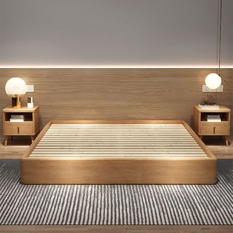 Bed Without Legs, Pillow Case Pattern, Beautiful Bed Designs, Low Platform Bed, Low Bed Frame, Platform Bed Designs, Floor Bed Frame, Japanese Bedroom, Wood Bed Design