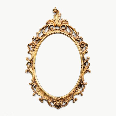 Old Photo Frames, Gold Mirror Frame, Vintage Mirror Frame, Gold Frame Png, Gold Oval Frame, Vintage Gold Mirror, Mirror Drawings, Frames Png, Gold Picture Frame