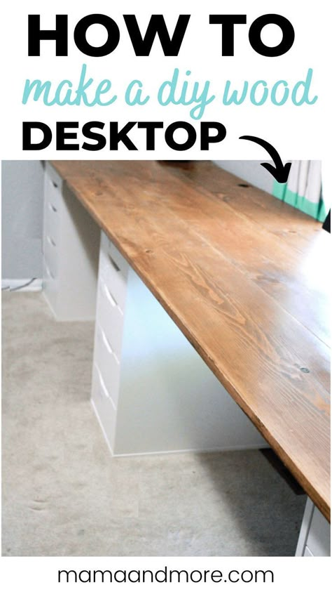 Looking for your next DIY project? You'll love this DIY furniture tutorial! Since most of the world is working from home now, this DIY desk is fun and extremely functional. Make your own desk for your home office with this super simple project that costs under $100! Butcher Block Home Office, Countertop Desk Diy, Diy Long Desk, Desk Top Ideas, Computer Desk Plans, Butcher Block Desk, Diy Wood Desk, Countertop Desk, Diy Office Desk