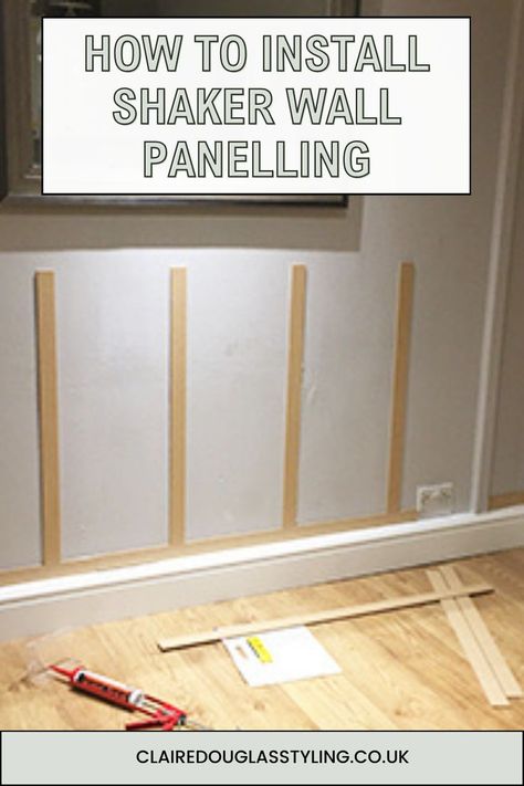 DIY shaker wall panelling being installed Shaker Wall Paneling Bedroom, How To Add Paneling To Walls, Shaker Style Wall Paneling, Shaker Style Paneling, Diy Bedroom Wall Paneling, Panelled Walls Diy, Hardboard Wall Panel Ideas, Shaker Panelling Wall, Diy Panelling Walls