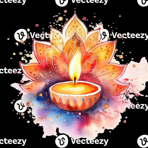 Diwali lights watercolor. Illustration AI Generative Aesthetic Diwali Drawing Ideas, Diwali Inspired Painting, Diwali Lamp Drawing, Drawing Related To Diwali, Diwali Aesthetic Drawing, Painting On Diwali, Diwali Watercolor Painting, Drawing Of Diwali, Drawing On Diwali