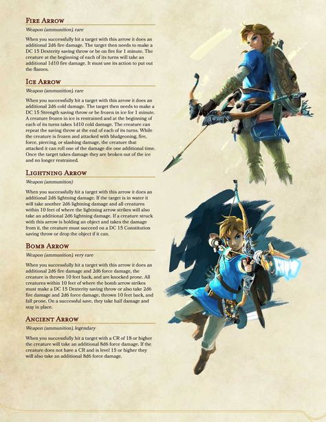 A Place for Dungeons & Dragons — dnd-homebrew5e: Here are the Breath of the Wild... Legend Of Zelda Dnd Items, Zelda Dnd, Homebrew Items, Dnd Things, Dnd Classes, Dungeons And Dragons 5e, D D Items, Dungeons And Dragons Classes, Dnd 5e Homebrew