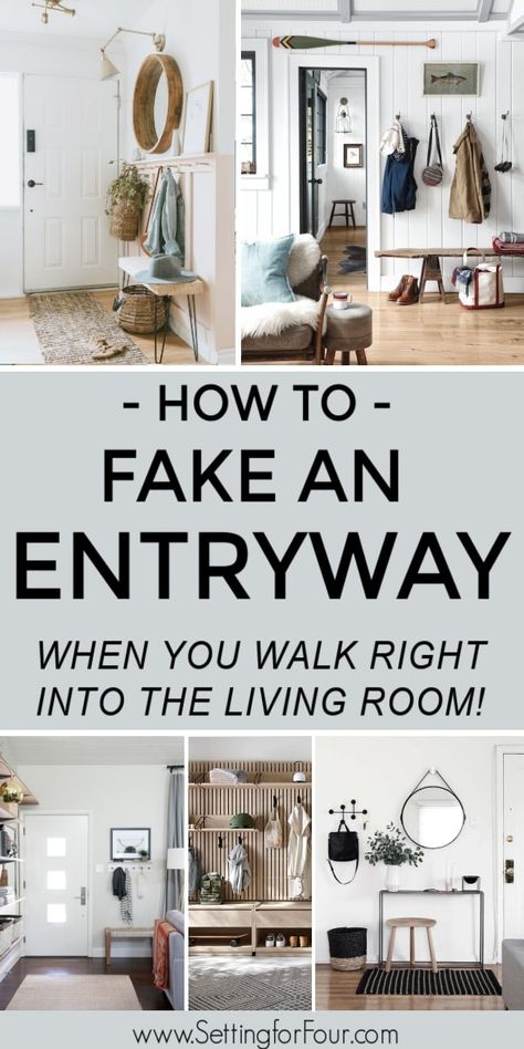 How To Fake An Entryway - Enter Right Into The Living Room Living Room Zones, Hall And Living Room, Open Living Room, Entryway Ideas, Home Entrance Decor, Smart Solutions, Vintage Elegance, Cubicle, Decor Minimalist