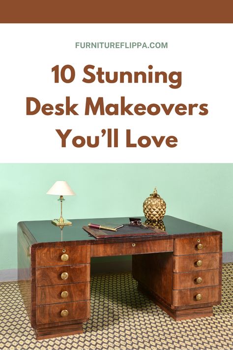 Give your old desk new life! Check out 10 creative refinished desk ideas that turn outdated furniture into stylish, functional pieces. Whether you're into vintage vibes or sleek contemporary looks, these transformations will have you rethinking your home office. Bulky Desk Makeover, Vintage Desk Redo, Refinish Wood Desk, Refinished Wood Desk, Mid Century Modern Desk Makeover, Desk Transformation Diy, Contact Paper Desk Makeover, Desk Refurbish Ideas, Cheap Desk Makeover