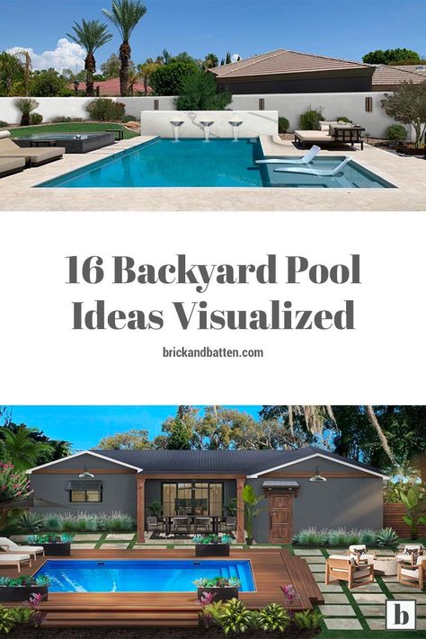 Outdoor Entertaining Area Pool, Concrete Logo, Backyard Makeover Ideas, Patio Vibes, Small Pools Backyard, Pool Patio Designs, Landscaping Around Pool, Backyard Pool Design, Inground Pool Landscaping