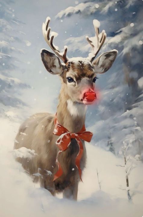 Rudolph The Red Nosed Reindeer Painting, Rudolph The Red Nosed Reindeer Drawing, Reindeer Paintings, Rudolph Painting, Reindeer Painting, Reindeer Drawing, Reindeer Art, Santa Paintings, Rudolph Reindeer