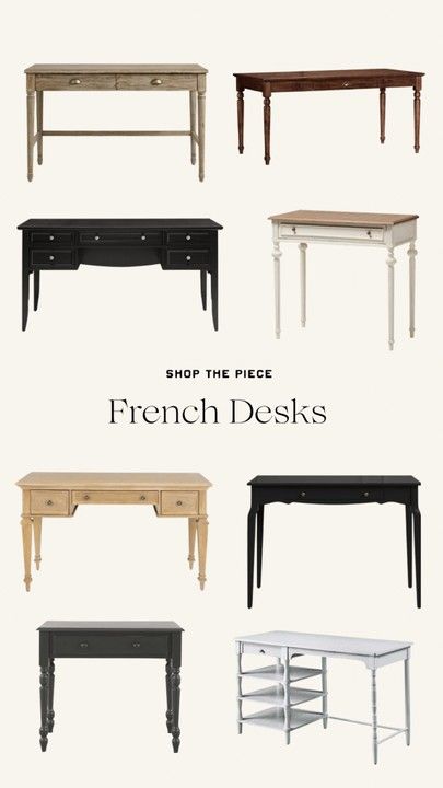 French Desk Office, Black Vintage Desk, French Provincial Office, French Home Office, Parisian Desk, French Office Decor, Turned Leg Desk, Bedroom Elevation, French Country Office