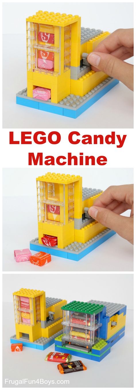 Lego Candy Dispenser Instructions, Candy Machine Dispenser, Lego Candy Machine Tutorials, Lego Machines That Work For Kids, Lego Gumball Machine, Fun Lego Builds, Lego Creations For Kids, Lego Candy Dispenser, Lego Candy Machine