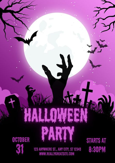 Purple Black Illustrative Halloween Party Poster template Halloween Party Poster Design, Halloween Party Poster, Background Aesthetics, Halloween Party Flyer, Halloween Flyer, Halloween Party Invitation, Rocket League, Flyer And Poster Design, Halloween Poster