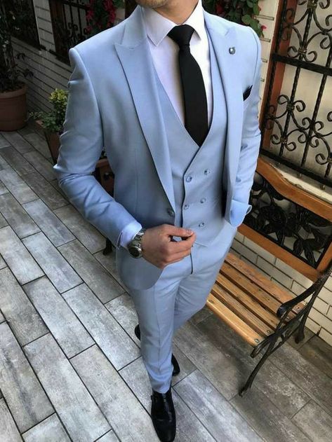 Costume For Men Wedding, Light Blue Suits For Men, Suits For Men Prom, Wedding Best Man, Blue Groom, Light Blue Suit, Suit Groom, Blue Suit Men