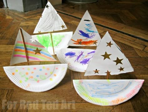 Boat Project For Preschool, Prek Boat Craft, Making Boats Preschool, Paper Boat Craft Preschool, Yacht Craft Preschool, Rocking Boat Craft, Boat Craft For Preschool, Boat Transportation Preschool, Rocking Paper Plate Craft