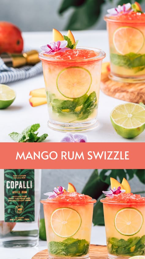 Rum Swizzle, Mango Rum, Fancy Cocktails, Rum Cocktails, Fruity Cocktails, Rum Drinks, Mango Juice, Boozy Drinks, Summer Cocktail Recipes