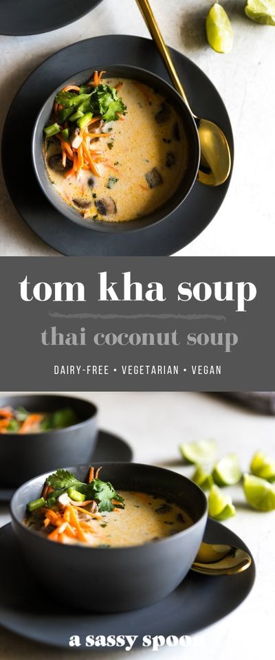 Thai Coconut Soup Vegetarian, Tom Kha Soup, Soup Thai, Vegetarian Thai, Thai Coconut Soup, Tom Kha, Soup Vegetable, Coconut Milk Soup, Quick And Easy Soup