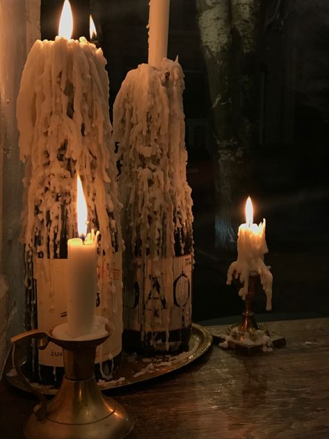 Wax Drip Candle, Drip Candles Bottle, Candle Party Decor, Long Candles Aesthetic, Melted Candles Aesthetic, Athena Moodboard, Cotswolds Interior, Candles Dripping, Candlelight Aesthetic