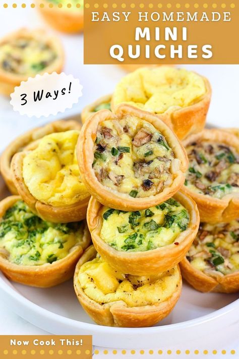 Tea Party Quiche, Mini Spinach Quiche Recipes Easy, Mini Mushroom Quiche, Tea Savory Bites, Make Ahead Mini Quiche, Muffin Tin Snacks, Mini Veggie Quiche, Mini Quiches In Muffin Tin With Crust, Breakfast Mini Quiche Recipes