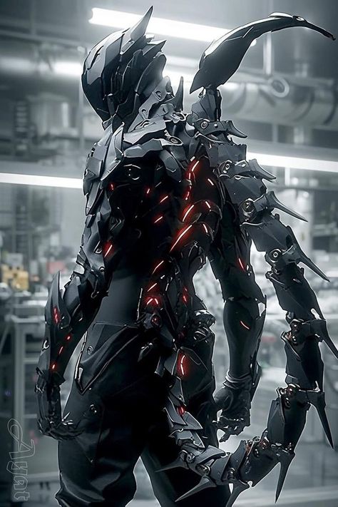 Villian Suits, Cyberpunk Armor, Cyborgs Art, Dark Warrior, Futuristic Armour, Dark Fantasy Artwork, Sci-fi Armor, Super Powers Art, Robot Concept