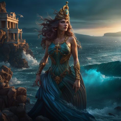 Amphitrite Goddess Of The Sea #1 (GRE) - AI Generated Artwork Thalassa Goddess, Amphitrite Goddess, Goddess Drawing, Greece Sea, Greek Goddesses, Sea Goddess, Goddess Of The Sea, Swag Boys, Brown Hair Inspo