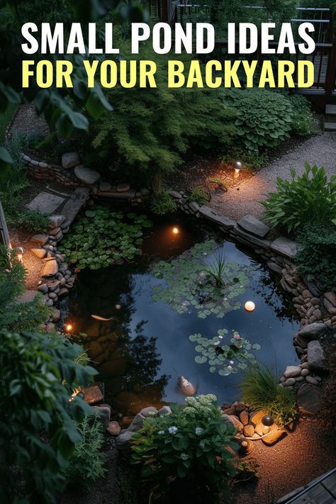 Small Pond In Garden, Small Backyard Pond Ideas Diy, Round Pond Ideas, Koi Pond Landscaping Ideas, Mini Garden Pond Ideas, Gold Fish Ponds Ideas Backyards, Backyard Pond Ideas Large, Small Ponds With Waterfall, Pond Lighting Ideas