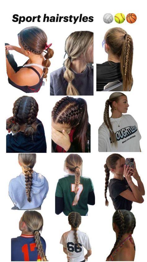 Hair Styles For Field Day, Hair Ideas For Basketball Games, Hairstyles For Basketball Practice, Sporty Hairstyles For Thick Hair, Cute Netball Hairstyles, Feild Hockey Hair Ideas, Volleyball Hairstyles For Big Foreheads, Hair Styles For Basketball Game Easy, Cute Hairstyles For Baseball Games