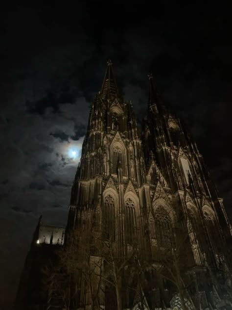 Cathedral At Night Aesthetic, Goth Cathedral Aesthetic, Old Gothic Castle, Roman Gothic Aesthetic, Cologne Cathedral Wallpaper, Cologne Cathedral Aesthetic, Cathedrals Aesthetic, Gothic Cathedral Aesthetic, Goth Cathedral