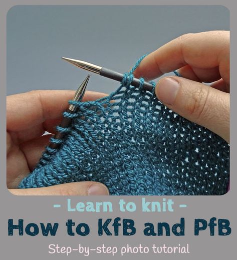 Knit front and back and purl front and back are the easiest way to increase a number of stitches in knitting. In this quick tutorial I'll show you how to knit front (KfB) and back and how to purl front and back (PfB) Pfb Knitting, Knit Front And Back, Knitting 101, Knitting Board, Knitting Hacks, Knitting Help, Knitting Basics, Beginner Knitting Patterns, Beginner Knitting