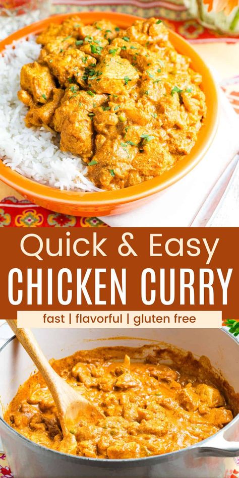 Chicken Coconut Curry With Mango, Gluten Free Chicken Curry, Homemade Curry Chicken, Curry With Leftover Chicken, Easy Chicken Curry Recipe Indian, Curry Powder Recipes Easy, Indian Chicken And Rice Recipes, Easy Healthy Curry, Quick Curry Chicken