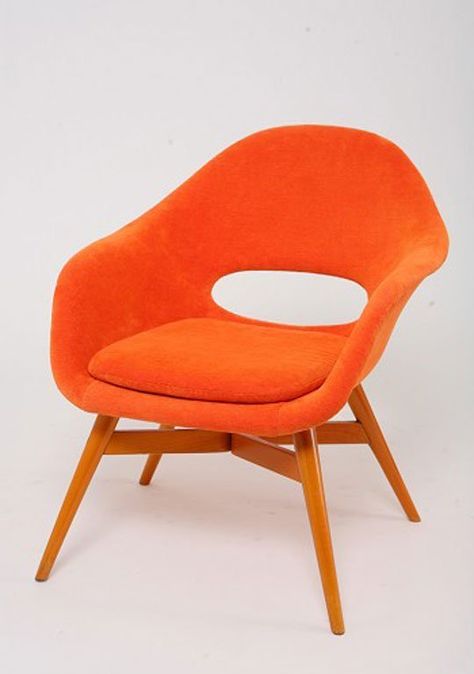 Prague Kolektiv Closing & Celebration of Czech Modernist Design | Apartment Therapy Orange Chair, Look Retro, Mid Century Armchair, Mid Century Modern Decor, Retro Furniture, Mid Century Chair, Mid Century Decor, Retro Mid Century, Brutalism