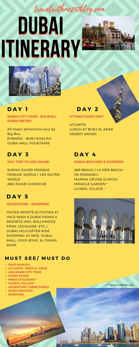 Things to do in Dubai in 5 days - Worth visiting places in Dubai for 5 days. Must do Activities in Dubai.  #UAE #Dubai #MiddleEast Dubai Itinerary, Places In Dubai, Dubai Nightlife, Dubai Activities, Dubai Travel Guide, Things To Do In Dubai, Dubai Beach, Khalifa Dubai, Dubai Holidays