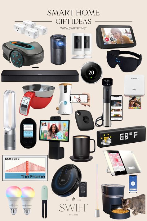 53 Cool Tech Gifts To Create The Ultimate Smart Home | Swift Wellness Tech Savvy Home, Home Smart Technology, Electronic Must Haves, Smart Devices For Home, Amazon Smart Home, Must Have Electronics, Smart Home Technology Gadgets, Smart Home Decor, Smart Ideas For Home