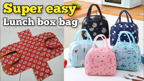 Lunch Box Bag Pattern, Lunch Box Sewing Pattern, Lunch Bag Pattern, Box Bag Pattern, Lunch Box Pattern, Lunch Bag Tutorials, Lunch Bags Pattern, Diy Lunch Bag, Handbag Tutorial