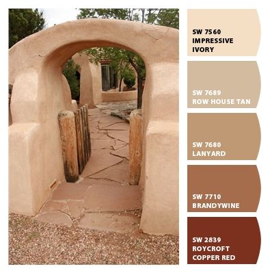 Adobe House Paint Colors, Southwestern Wall Colors, Southwest Exterior Paint Colors For House, Hacienda Exterior Paint Colors, Sherwin Williams Southwest Paint Colors, Southwestern Exterior House Colors, Western Wall Colors Paint, Adobe Paint Colors, Desert Home Exterior Paint Colors