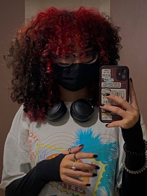 Red Hair, Curly Hair, A Woman, Mirror Selfie, Mirror, Red, Hair, Black