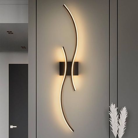 CANEOE Modern Led Wall Light, 39inch Black Indoor Led Wall Sconce Lighting, Bathroom Vanity Light Fixtures Over Mirror for Living room Hallway Bedroom Bedside Wall Lamp (Cool white, 6000K) - Amazon.com Wall Chandelier Light, Living Room Wall Lamp Ideas, House Led Lighting Ideas, Sconces Decor Ideas, Mirror Light Ideas, Leds Lighting Ideas Bedroom, Bathroom Mirror Lighting Ideas, Bedside Lighting Ideas, Wall Lights Hallway