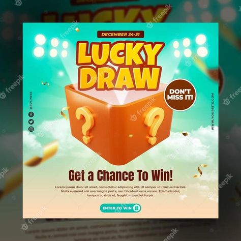 Premium PSD | Lucky draw event social media post engagment template Event Social Media Post, Event Social Media, Draw Logo, Banner Drawing, Presentation Design Layout, Lucky Draw, Social Post, Free Website Templates, Food Poster Design