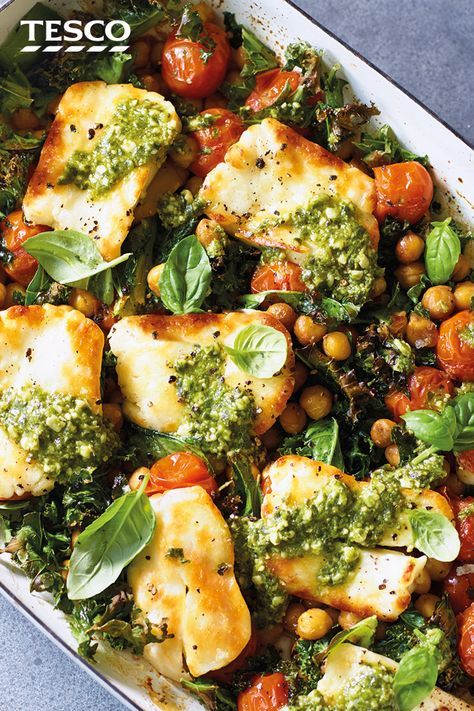 Crockpot Summer, Baked Halloumi, Meals Summer, Summer Lunches, Dinner Crockpot, Vegetarian Dinner Ideas, Meals Dinner, Tesco Real Food, Veggie Dinner