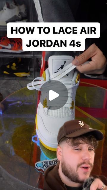 Plugged Inn on Instagram: "HOW TO LACE AIR JORDAN 4s 😳👀" Cool Ways To Lace Jordans, Tie Sneakers Shoe Lacing, How To Lace Jordans 4s, How To Tie Jordan 4 Laces, How To Style Jordan 4, Tenis Jordan Retro, How To Style Jordans, Video Hacks, Clean Suede