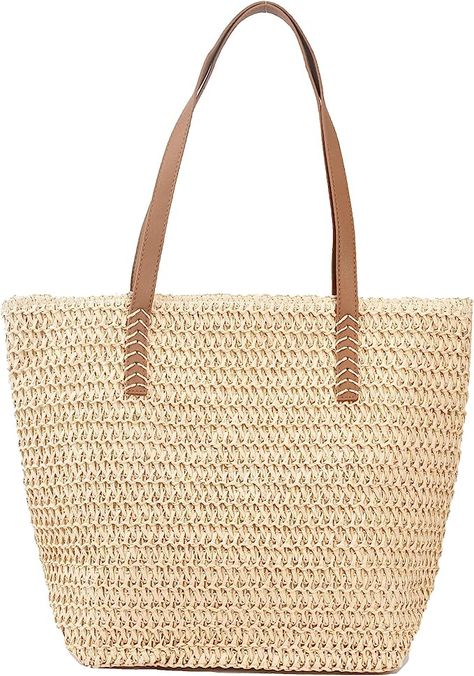 Amazon.com: Kehpish Large Straw Beach Bag for Womens, Straw Handbag Woven Tote Bag With Zipper Summer Straw Shoulder Bag (Beige) : Clothing, Shoes & Jewelry Beige Clothing, Blessing Bags, Tote Bag With Zipper, Straw Beach Bag, Straw Handbags, Woven Tote Bag, Bag With Zipper, Womens Tote, Italy Travel