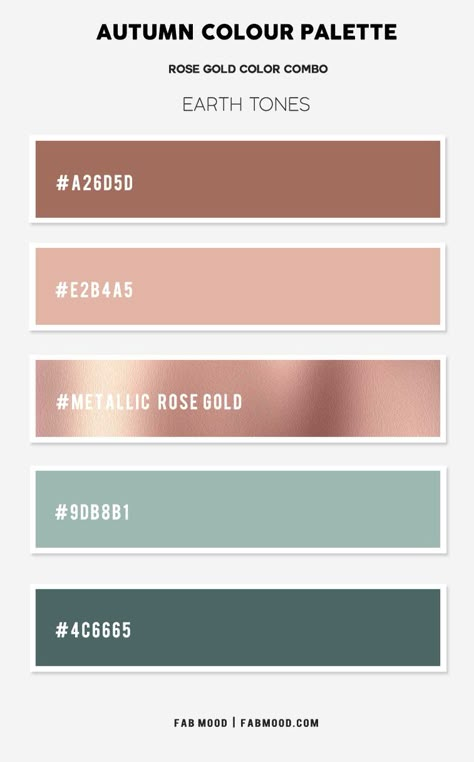 Mint Green And Rose Gold Wedding, Brown And Rose Gold Living Room, Rose Gold And Green Color Palette, Teal And Rose Gold, Rose Gold Palette Colour Schemes, Metallic Gold Color Palette, Metallic Rose Gold, Rosa Gold, Rose Gold And Green