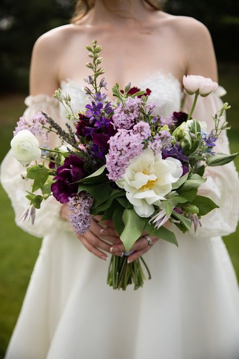 Bramble & Blossom's expertise lies in creating the perfect eco-friendly bouquets for Pittsburgh brides. Stacia's bouquet was the quintessential spring purple vibe, featuring lilac, lilac, tulips, ranunculus, lavender, delphinium, and clematis. Make your wedding day as unique and special as you are. Contact us today to book a free consultation! Photograph by Tara Bennett Photography Lavender And White Cascading Bouquet, Lavender And Green Wedding Bouquet, Lilac Flower Bouquet Wedding, Lilac And Greenery Wedding, Navy Lavender And Sage Wedding, Lavender Flower Bouquet Wedding, Peonies And Lavender Bouquet, Lavender In Wedding Bouquet, Boho Wedding Bouquet Purple