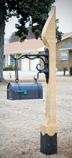 Hanging Link Mailbox-This design uses a locking mailbox and a new twist on our usual mailbox joinery.: Wrought Iron Mailbox Post, Post Box Ideas, Hanging Mailbox, Wood Mailbox, Mailbox Designs, Locking Mailbox, Mailbox Makeover, Blacksmithing Projects, Blacksmith Ideas